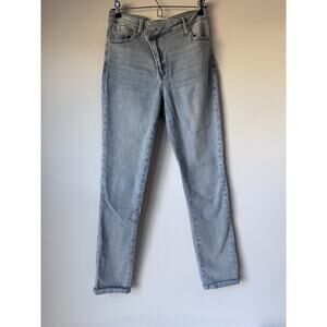 Risen High Rise Criss Cross Button Jeans Womens 9/29 Size 29x29 Blue Straight​​